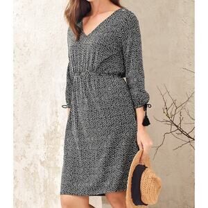 GARNET HILL Black Tassel Tie Knit Dress Organic Cotton Tencel Pockets Casual S